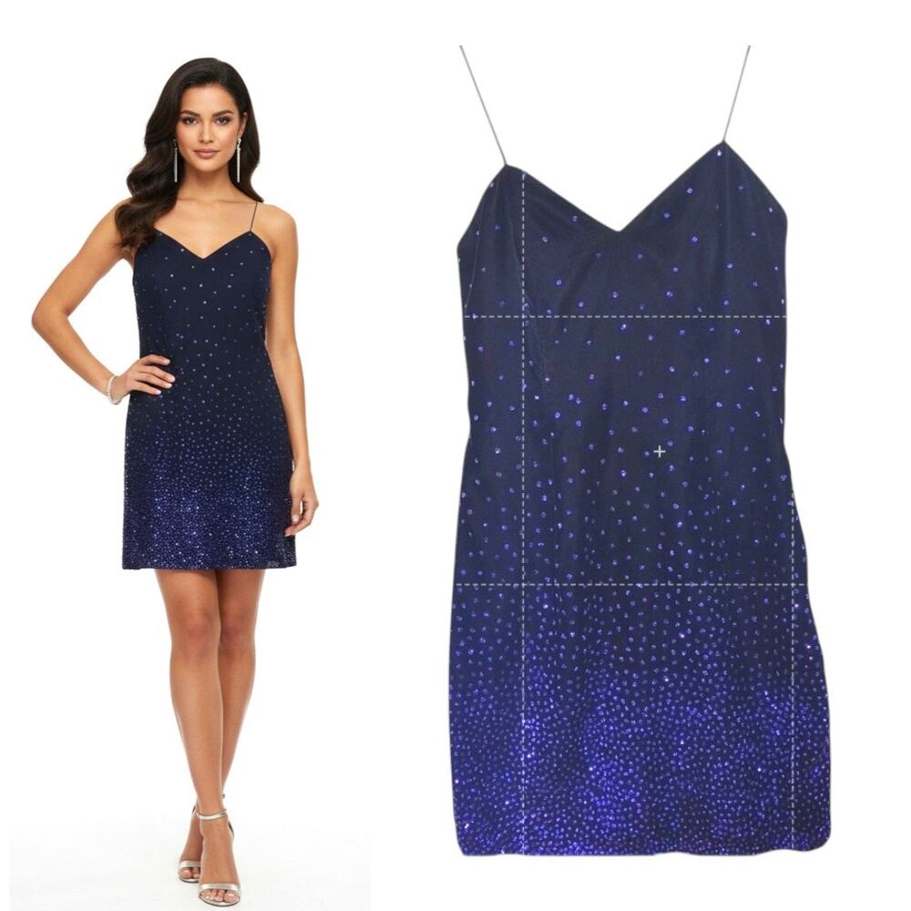Vintage Miss Ashlee Slip Dress Wmn's Sz 4 Purple Velvet Glitter Mini Glam Party